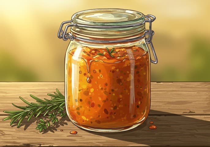 Image d'un bocal de Sauce Provençale artisanale, mettant en valeur sa couleur et sa texture.