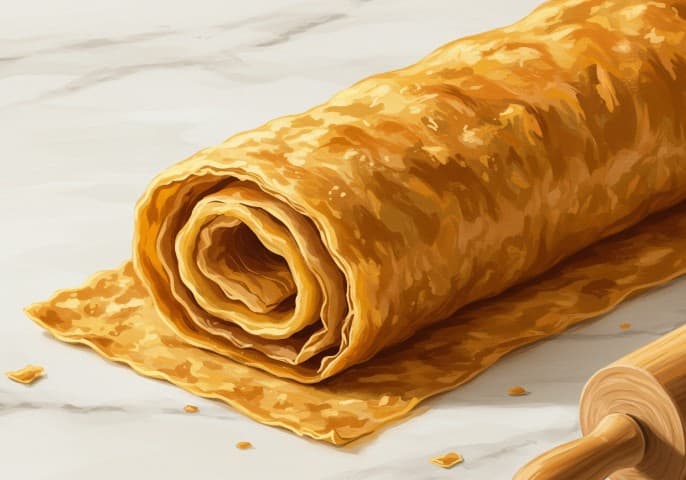 Rouleau de pâte feuilletée prête à utiliser, idéal pour vos préparations culinaires.