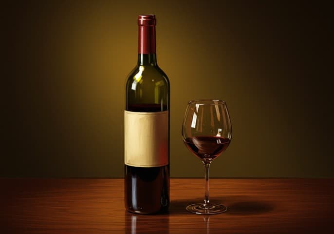 Bouteille de vin rouge, prête à être dégustée.