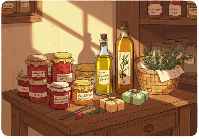 Image de nos trésors locaux : une sélection de produits frais et artisanaux de la région, mis en valeur sur un fond clair et moderne.