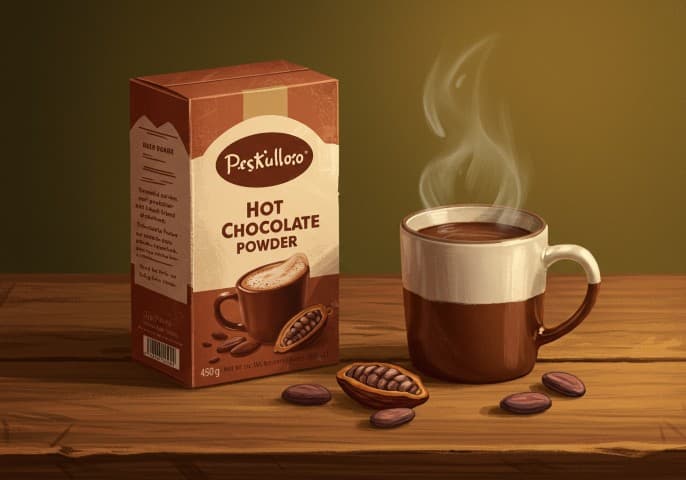 Image d'une boîte de chocolat en poudre, prête à être dégustée.