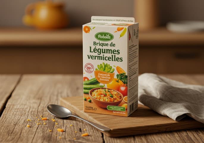 Photo d'une brique de légumes et vermicelles, prête à être dégustée.  Un plat sain et appétissant.