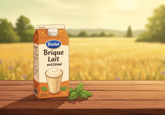 Brique de lait écrémé sur fond blanc, photo de haute qualité.