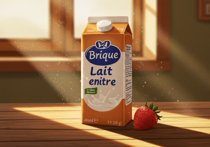 Brique de lait entier, prête à être dégustée.
