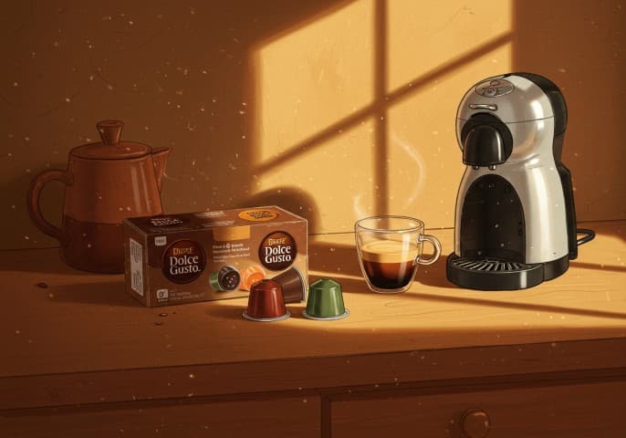 Image de capsules de café Dolce Gusto, prêtes à être utilisées.