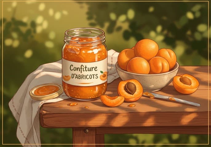 Pot de confiture d'abricots artisanale de L'épicerie des 3 villages, aux Salces (Saint-Privat).