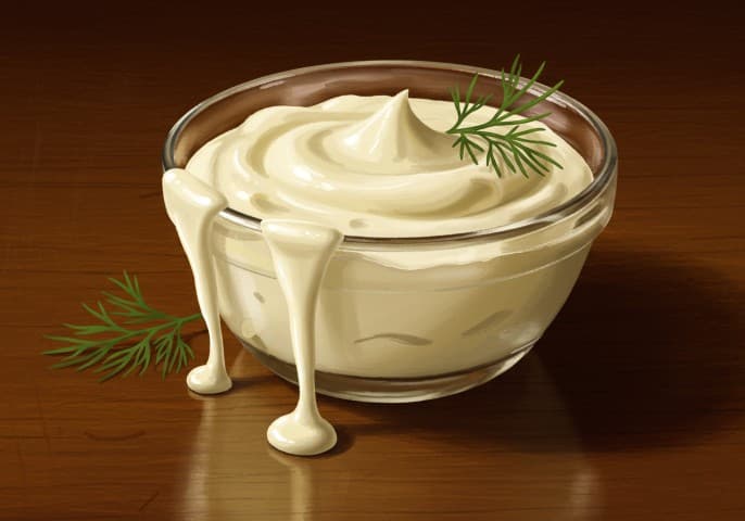 Pot de crème fraîche fluide, onctueuse et prête à être utilisée.