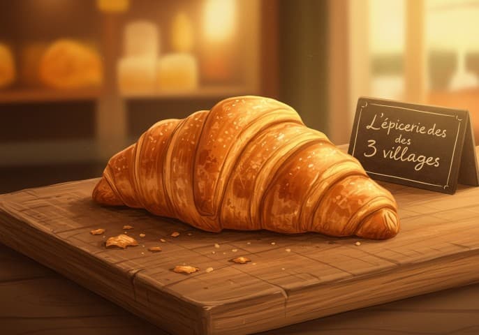 Un croissant doré et croustillant, tout juste sorti du four de L’épicerie des 3 villages.