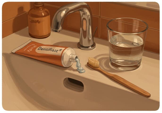 Tube de dentifrice sur fond blanc, photo stylisée.