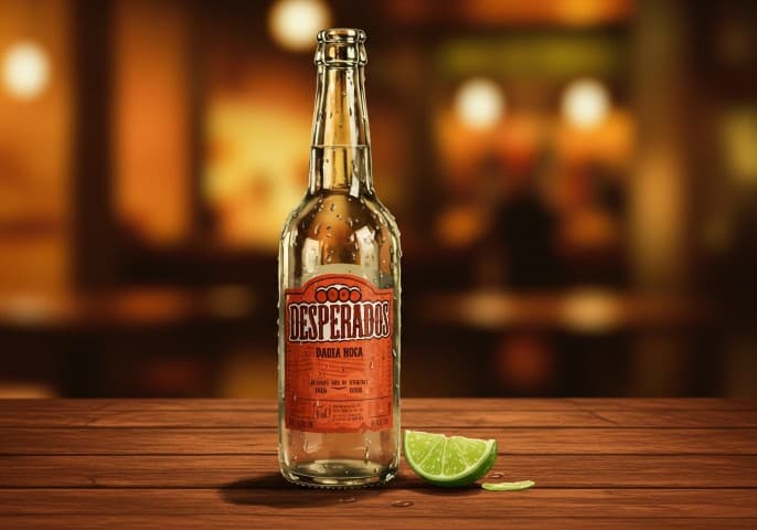 Bouteille de Desperados sur fond blanc.