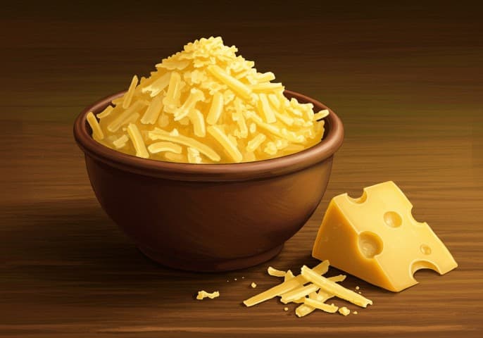 Image d'un bol d'Emmental râpé finement, prêt à être utilisé.
