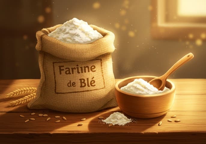 Sachet de farine de blé de qualité supérieure, prêt à être utilisé pour vos recettes.