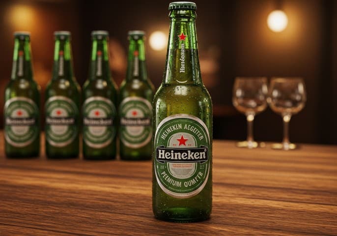 Bouteille de Heineken sur fond blanc.