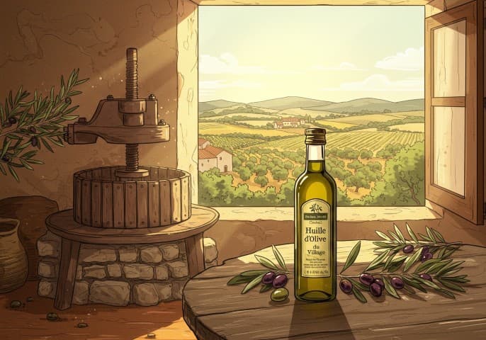 Bouteille d'huile d'olive du village, produit local de Les Salces (34700)