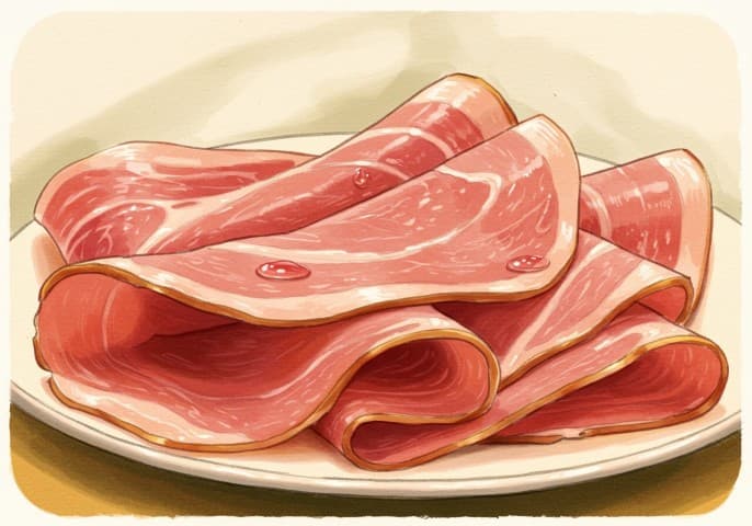 Image d'un paquet de jambon cru en tranches finement coupées, prêt à être dégusté.