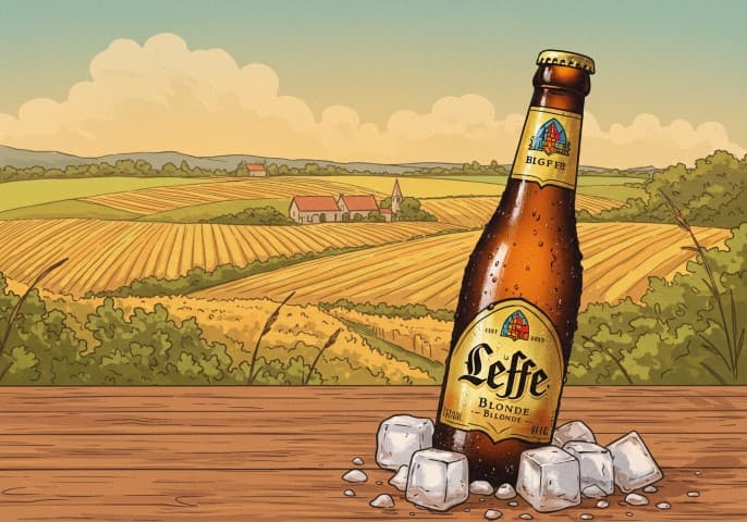 Bouteille de Leffe sur fond blanc.