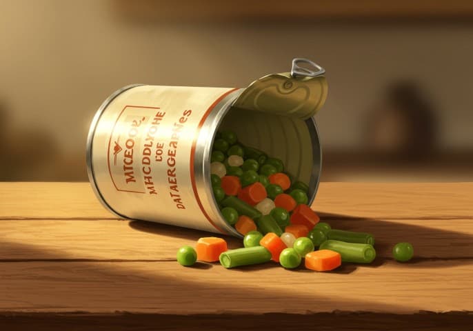 Image d'une boîte de macédoine de légumes colorée et appétissante.