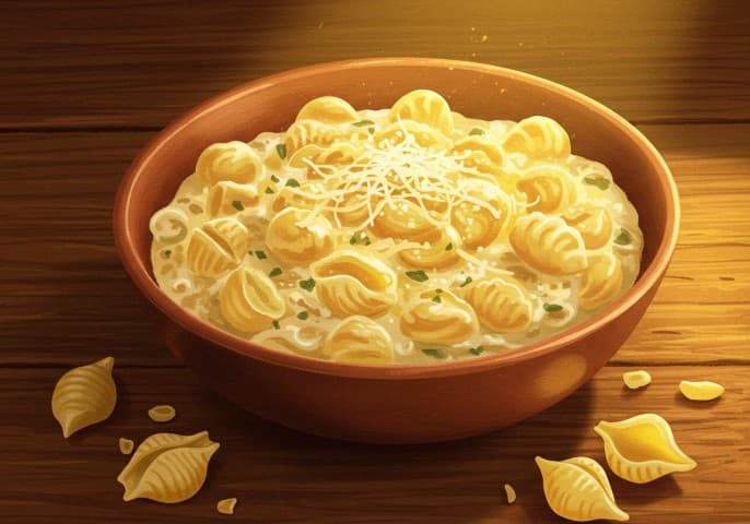 Image de pâtes coquillettes sèches, vue de dessus, sur un fond blanc.