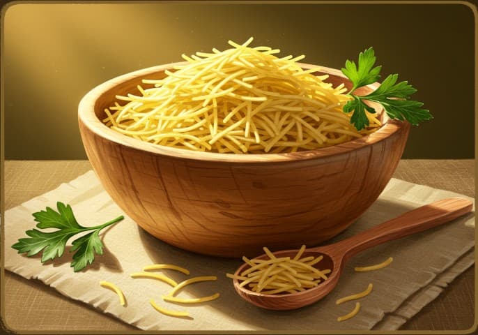 Image de pâtes vermicelles fines et dorées, prêtes à être cuisinées.