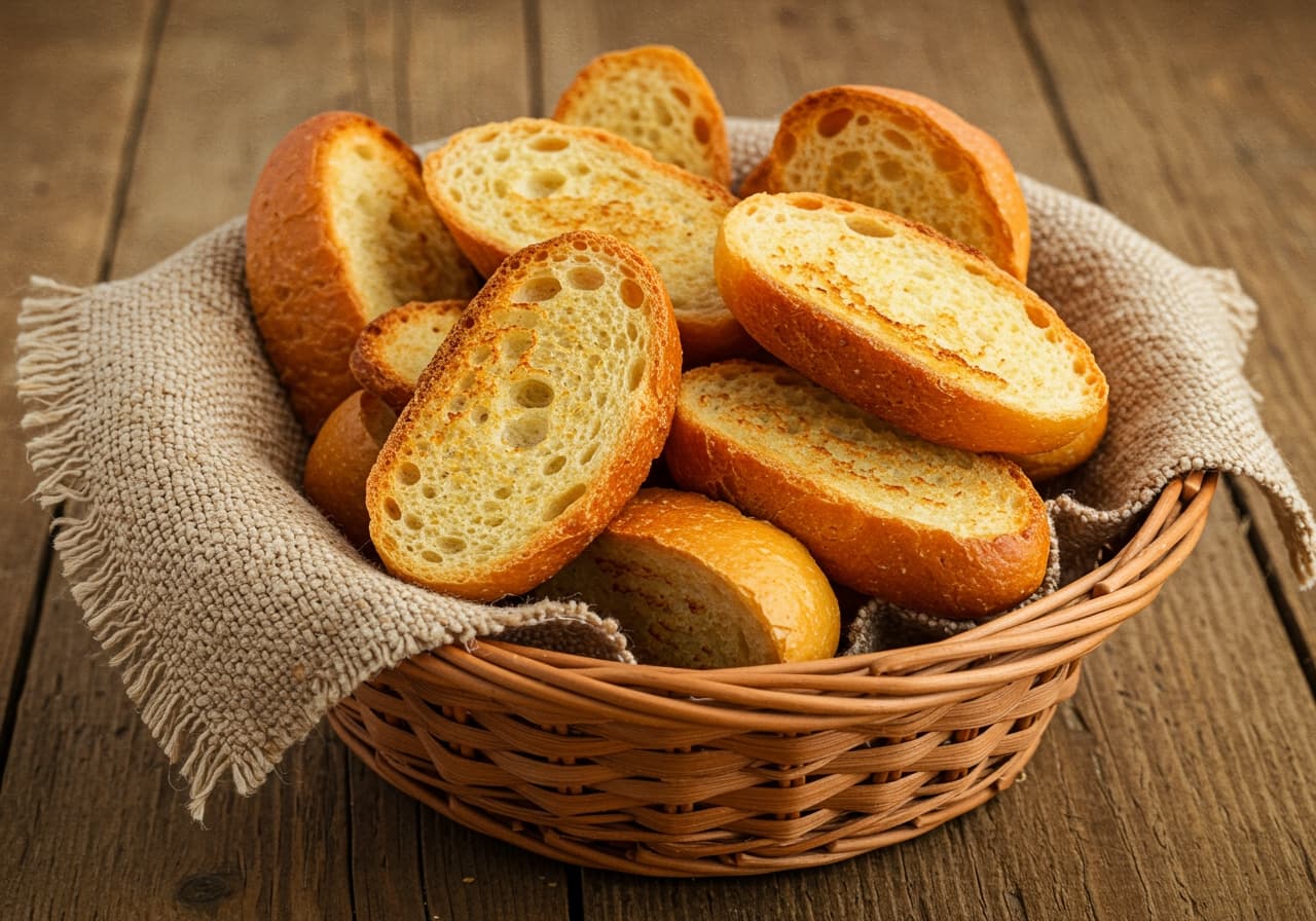 Photo de petits pains grillés au blé complet dans un sachet, présentés sur un fond clair.