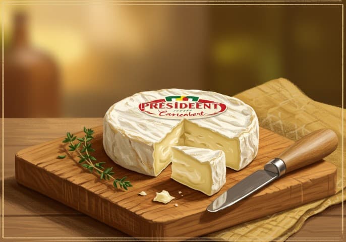 Image d'un camembert ou d'un brie Président, affinés et prêts à déguster.