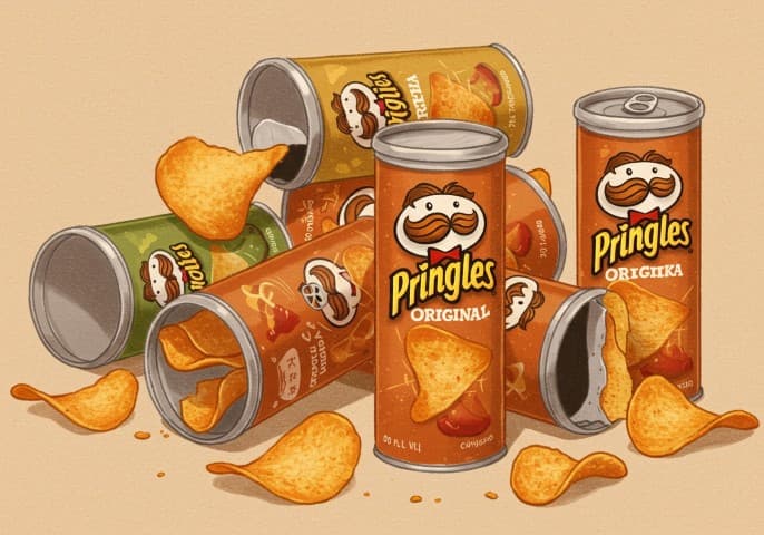 Photo de plusieurs tubes de Pringles aux saveurs originales, paprika, et autres.