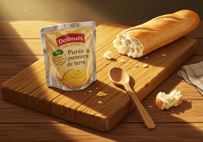 Image d'un sachet de purée lisse et onctueuse, prêt à être dégusté.