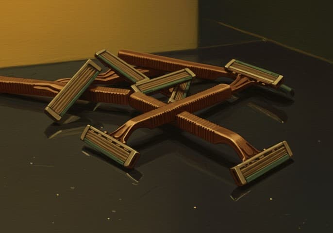 Paquet de rasoirs jetables disposés sur un fond blanc.