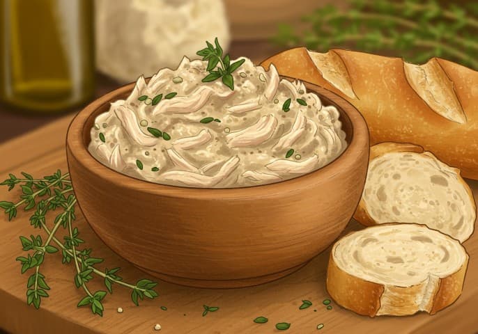 Image des délicieuses rillettes de poulet de l'épicerie des 3 villages, présentées dans un pot.