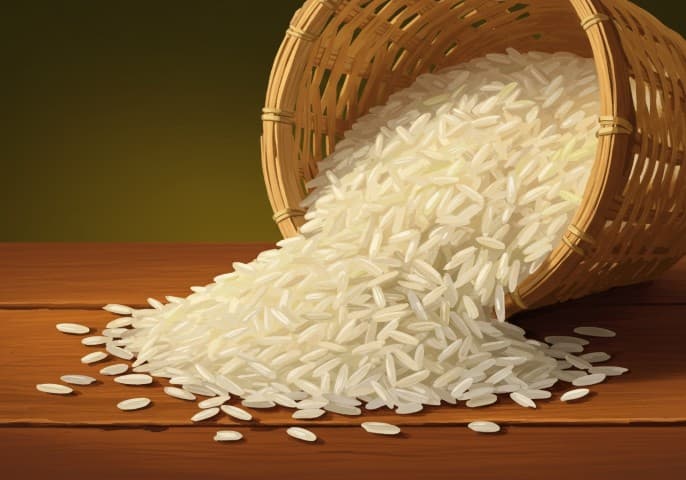 Photographie d’un paquet de riz basmati de haute qualité, prêt à être cuisiné.