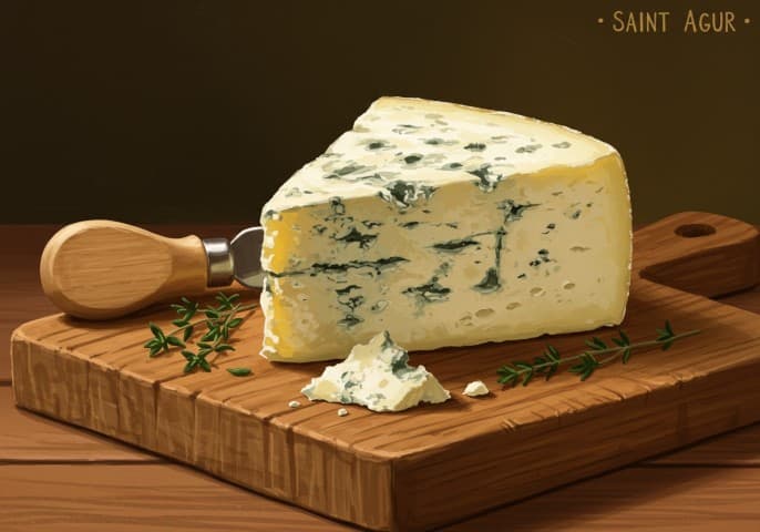 Image d'une portion de Saint Agur, fromage au lait de vache, affiné et prêt à déguster.