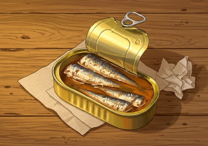 Image de sardines en boîte, à l'huile ou à la tomate, disposées sur un fond clair.