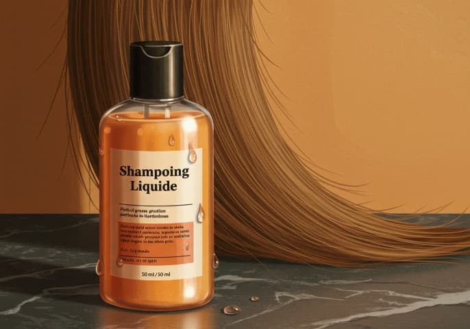 Bouteille de shampoing liquide, prête à l'emploi.