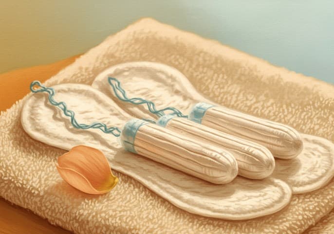 Image de tampons hygiéniques disposés sur un fond clair et élégant.