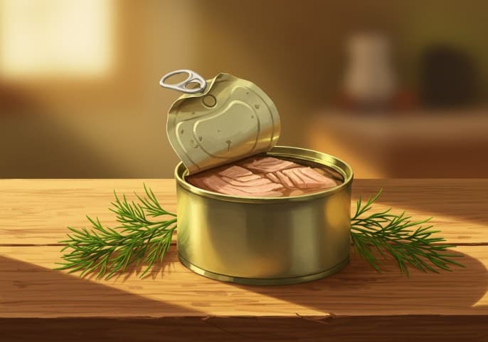 Image d'une boîte de thon, au naturel ou à l'huile, sur fond blanc.