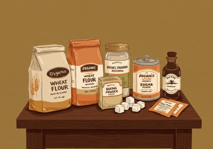 Photo des différents ingrédients pour la pâtisserie disponible à l'épicerie des 3 villages, aux Salces.